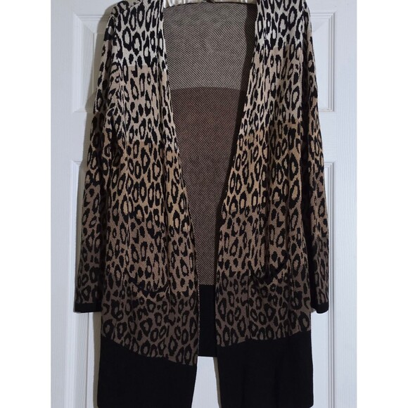 Joseph Sweaters - Joseph Leopard Open-Front Cardigan Sweater - Black & Tan